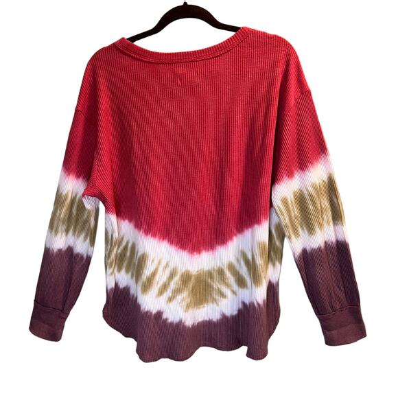 Terra & Sky Tie Dye Waffle Knit Top Long Sleeve Size 14W (0X) Red Gold Burgundy - Picture 8 of 11